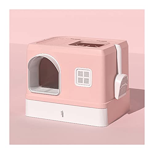 Katzenklo Deluxe-bedecktes Wurf-Kasten mit abnehmbarem Fach und Scoop-Katzen-Wurf-Pan-beiliegender Toilettenstraining-Box-Haus einfach zu reinigen Cat Litter Box (Color : Pink) von HJXX