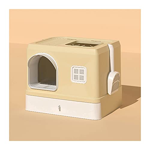 Katzenklo Deluxe-bedecktes Wurf-Kasten mit abnehmbarem Fach und Scoop-Katzen-Wurf-Pan-beiliegender Toilettenstraining-Box-Haus einfach zu reinigen Cat Litter Box (Color : Yellow) von HJXX