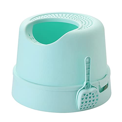 Katzenklo Top Eingang Katze Wurf Box mit Katze Wurf Scoop spritzwasserfest Multifunktionale Katze Toilette Basis Runde abnehmbare Tablett PP Material Cat Litter Box (Color : Green) von HJXX