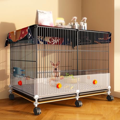 Kaninchenkäfig, Häschenkäfig for den Innenbereich mit ausziehbaren Tabletts und urinfester Trennwand, Meerschweinchenkäfig aus dickem Metalldrahtgeflecht, Kleintierhaus for Frettchen, Chinchillas von HJYryhyfddply