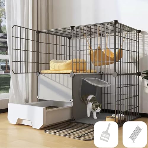 Katzenkäfig mit 2 Ebenen, Abnehmbarer Katzenkäfig Aus Metalldraht für Den Innenbereich, DIY-Katzenhütte mit Tür für Kätzchen Und Kleintiere, Schwarz von HJYryhyfddply