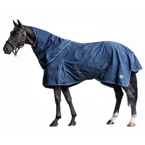 HKM - Outdoor Pferdedecke mit Fleece und abnehmbarem Halsteil in blau; wasserdichte, Passgenaue & hochwertig verarbeitete Pferde Regendecke, 200 gr Füllung, 125 cm von HKM