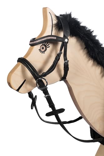 HKM 9209 Gebisslose Trense Funny Horses - Spielzeugtrense Holzpferde Schwarz/Pink, Mini Shetty von HKM