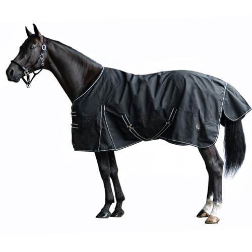 HKM - Outdoor Pferdedecke mit Fleece in schwarz; wasserdichte, Passgenaue & hochwertig verarbeitete Pferde Regendecke, 200 gr Füllung, 115 cm von HKM