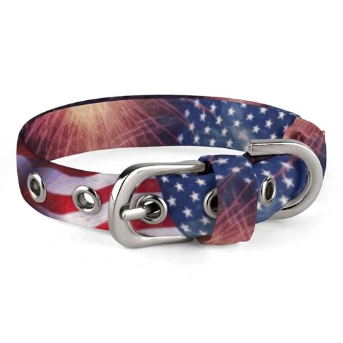 Hundehalsband, Feuerwerk, amerikanische Flagge, 4. Juli, bedrucktes Haustierhalsband, verstellbar, geeignet für kleine und mittelgroße Hunde, Katzen von HKMNTGD