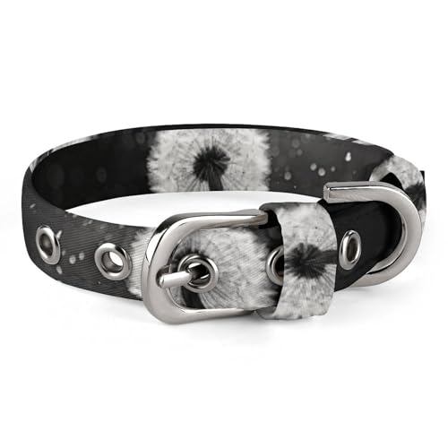 Hundehalsband, Pusteblumen-Motiv, schwarz und weiß, bedruckt, verstellbar, geeignet für kleine und mittelgroße Hunde, Katzen von HKMNTGD