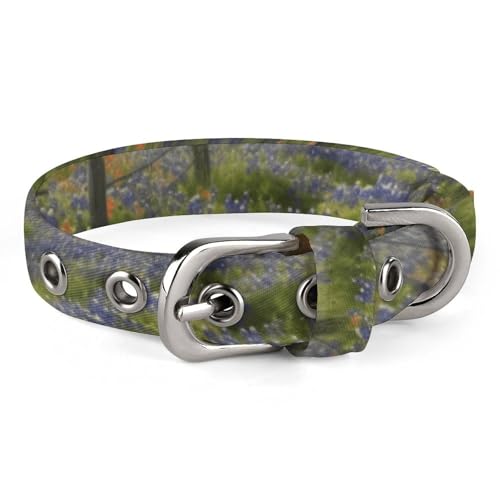 Hundehalsband, Texas Bluebonnets, Landschaft, bedrucktes Haustierhalsband, verstellbar, geeignet für kleine und mittelgroße Hunde, Katzen von HKMNTGD