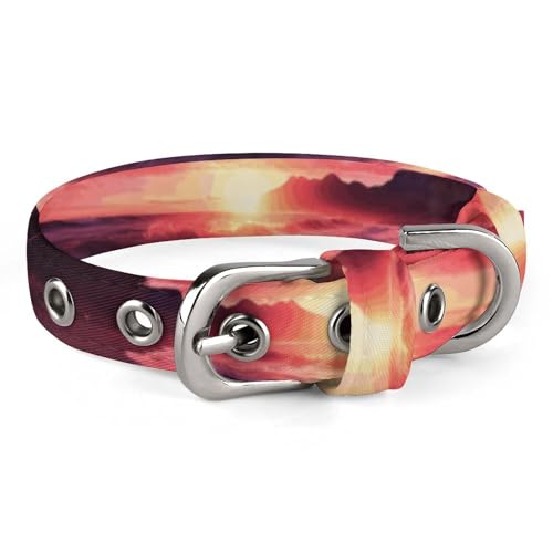 Hundehalsband, bedruckt, Strand-Sonnenuntergang, verstellbares Haustierhalsband, geeignet für kleine und mittelgroße Hunde, Katzen von HKMNTGD