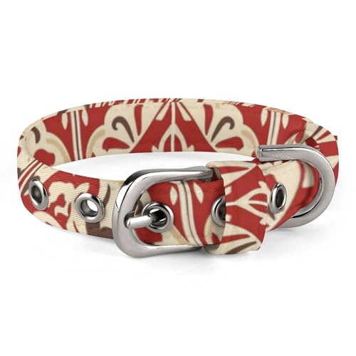 Hundehalsband, bedruckt in Rot und Beige, verstellbares Haustierhalsband, geeignet für kleine und mittelgroße Hunde, Katzen von HKMNTGD