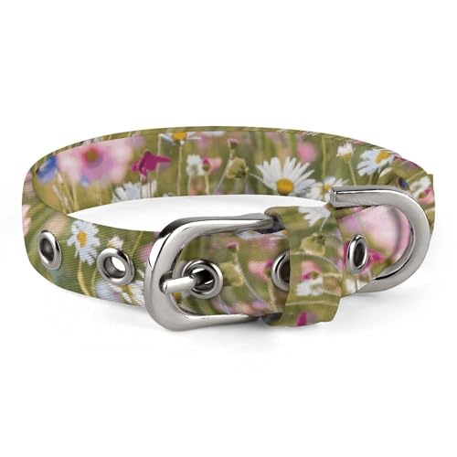 Hundehalsband, bedruckt mit Blumen im Feld, verstellbares Haustierhalsband, geeignet für kleine und mittelgroße Hunde, Katzen von HKMNTGD