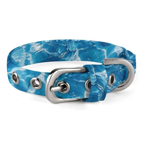 Hundehalsband, blaue Wasserwellen, bedruckt, verstellbares Haustierhalsband, geeignet für kleine und mittelgroße Hunde, Katzen von HKMNTGD