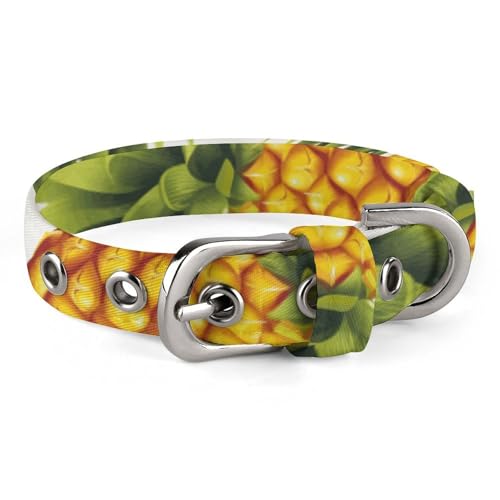 Hundehalsband, gelbe Ananas auf weißem Hintergrund, Illustration, bedrucktes Haustierhalsband, verstellbares Haustierhalsband, geeignet für kleine und mittelgroße Hunde, Katzen von HKMNTGD