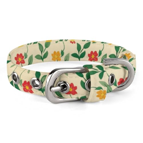 Hundehalsband, mittelalterlicher Stil, mit Blumen bedruckt, verstellbares Haustierhalsband, geeignet für kleine und mittelgroße Hunde, Katzen von HKMNTGD