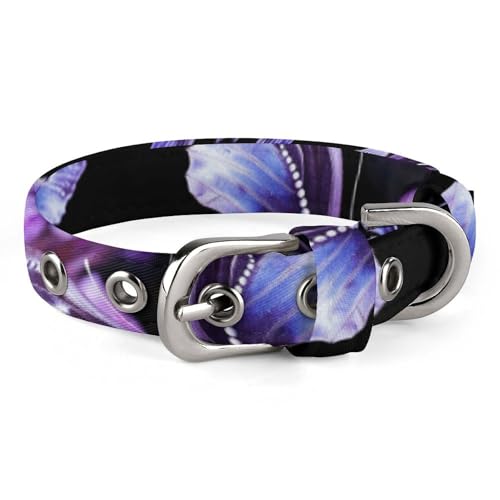 Hundehalsband, schönes violettes Schmetterlings-Motiv, verstellbares Haustierhalsband, geeignet für kleine und mittelgroße Hunde, Katzen von HKMNTGD