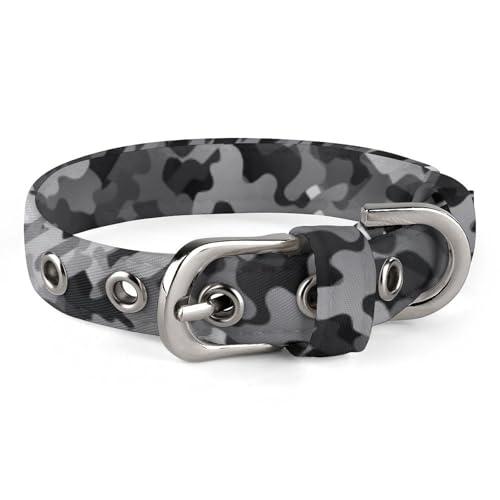 Hundehalsband, schwarz-weiß, grau, Camouflage-Druck, verstellbares Haustierhalsband, geeignet für kleine und mittelgroße Hunde, Katzen von HKMNTGD