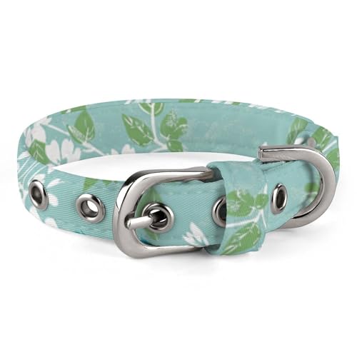 Hundehalsband, weißes Blumenmuster bedruckt, verstellbares Haustierhalsband, geeignet für kleine und mittelgroße Hunde, Katzen von HKMNTGD