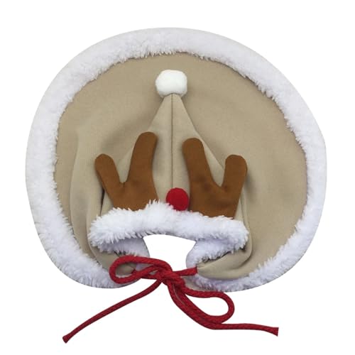 HKYBCF Haustier Weihnachtskleidung Katzenkostüm Weihnachtsmann Cosplay Lustige Verwandelte Katze/Hund Haustier Weihnachtsumhang Dress Up Kleidung Roter Schal Umhang Requisiten Dekor (Farbe: Beige, von HKYBCF