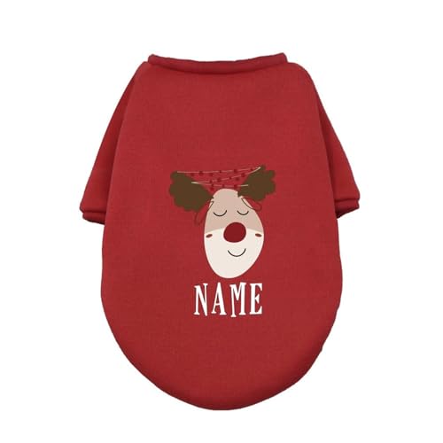 Haustier Weihnachtskleidung Personalisierte Haustier Hund Weihnachtskleidung Hirsch mit Namen Hunde Winter Warme Hoodies Bulldogge für Welpen Medium Hund Kleidung Geschenk (Farbe: RD-21, Größe: Xl) von HKYBCF