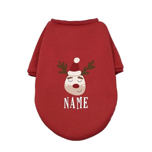 Haustier Weihnachtskleidung Personalisierte Haustier Hund Weihnachtskleidung Hirsch mit Namen Hunde Winter Warme Hoodies Bulldogge für Welpen Medium Hund Kleidung Geschenk (Farbe: RD-23, Größe: L) von HKYBCF