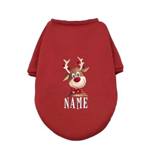 Haustier Weihnachtskleidung Personalisierte Haustier Hund Weihnachtskleidung Hirsch mit Namen Hunde Winter Warme Hoodies Bulldogge für Welpen Medium Hund Kleidung Geschenk (Farbe: RD-24, Größe: Xl) von HKYBCF