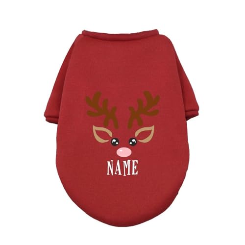 Haustier Weihnachtskleidung Personalisierte Haustier Hund Weihnachtskleidung Hirsch mit Namen Hunde Winter Warme Hoodies Bulldogge für Welpen Mittelgroßer Hund Kleidung Geschenk (Farbe: RD-14, Größe: von HKYBCF