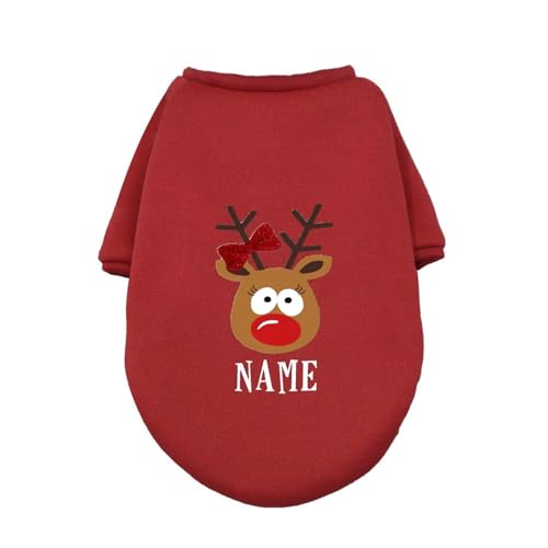 Haustier Weihnachtskleidung Personalisierte Haustier Hund Weihnachtskleidung Hirsch mit Namen Hunde Winter Warme Hoodies Bulldogge für Welpen Mittelgroßer Hund Kleidung Geschenk (Farbe: RD-16, Größe: von HKYBCF