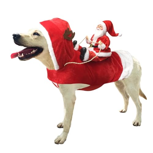 Haustier Weihnachtskleidung Weihnachten Hund Kostüm Weihnachtsmann Reiten Haustier Cosplay Kostüme Party Hunde Outfit für kleine, mittelgroße und große Hunde Weihnachtsmann Haustierkleidung (Farbe: von HKYBCF