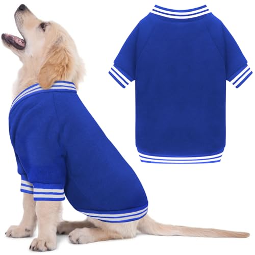 Hundepullover aus gebürstetem Fleece, Baseballjacke, weich, warm, Hundepullover für kleine Hunde, Hundepullover für mittelgroße Hunde, Jungen, Mädchen, Haustier (Blau, Größe S/M) von HLJ