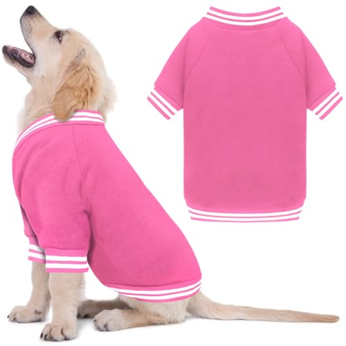 Hundepullover aus gebürstetem Fleece, Baseballjacke, weich, warm, Hundepullover für kleine Hunde, Hundepullover für mittelgroße Hunde, Jungen, Mädchen, Haustier (Rosa, Größe S/M) von HLJ