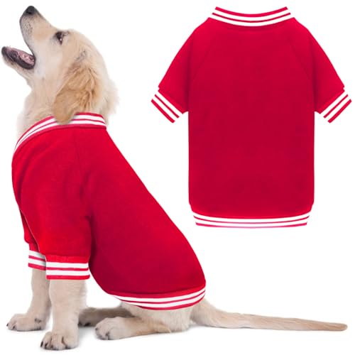 Hundepullover aus gebürstetem Fleece, Baseballjacke, weich, warm, Hundepullover für kleine Hunde, Hundepullover für mittelgroße Hunde, Jungen, Mädchen, Haustier (Rot, Größe S/M) von HLJ