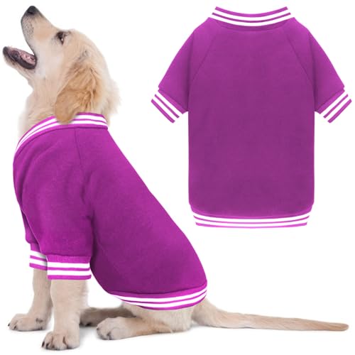 Hundepullover aus gebürstetem Fleece, Baseballjacke, weich, warm, Hundepullover für kleine Hunde, Hundepullover für mittelgroße Hunde, Jungen, Mädchen, Haustier (Violett, Größe S/M) von HLJ