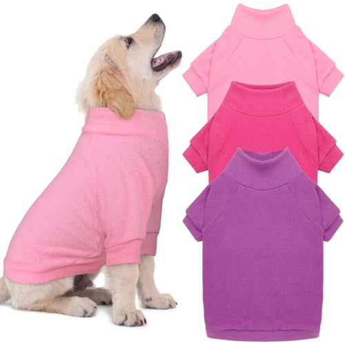 Hundepullover für große Hunde, Fleece, Rollkragen, weich, warm, für Jungen und Mädchen, 3er-Pack (Rosa + Hotpink + Lila, L) von HLJ