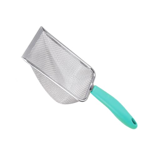 HLMOptimo Katzenstreuschaufel, Edelstahl-Mesh-Schaufel, langer Griff, tiefe Schaufel, antihaftbeschichtet, Metall, für Katzentoilette, Kätzchen, Pooper Lifter (Cyan, 2 mm Masche) von HLMOptimo