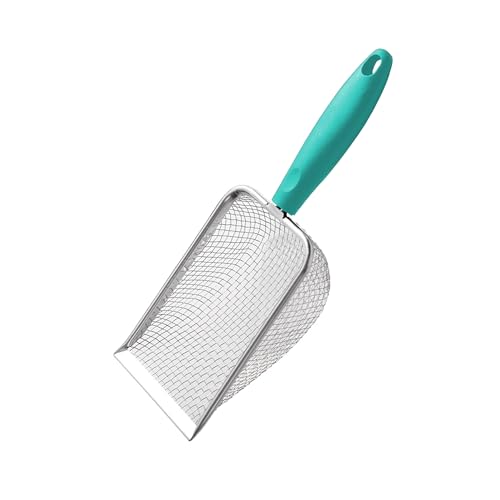 HLMOptimo Katzenstreuschaufel, Edelstahl-Mesh-Schaufel, langer Griff, tiefe Schaufel, antihaftbeschichtet, Metall, für Katzentoilette, Kätzchen, Pooper Lifter (Cyan, 3,8 mm Netz) von HLMOptimo