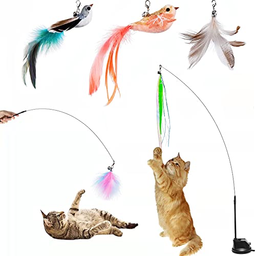 HLXJR katzenspielzeug, Interaktive Katzen Spielzeug, intelligenzspielzeug für Katzen, Mit starkem Saugnapf,Kätzchen Zauberstab Spielzeug Fliegender Vogel Cat Toys Mit Saugnapf für Kleine Große Katzen von HLXJR