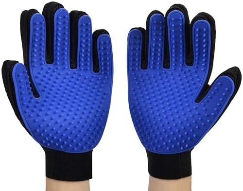 2 Stk Pet Bürste Handschuh Tierhaar Handschuh Fingerhandschuhe Bürste Haarentferner Fellpflegehandschuh Gummi für Hund Katze Fellpflege und Reinigen Haustier Grooming Bürsten Deshedding Glove (Blau) von HLZDH