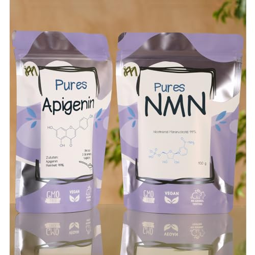 NAD-Booster-Bündel für Hunde - 100g Uthever(R) NMN top 99,6% Reinheit Plus 100g Apigenin - erhöht NAD+ und senkt CD38 - hochreines Pulver (Apigenin und Nicotinamid Mononucleotid) von HM Nutralogicals