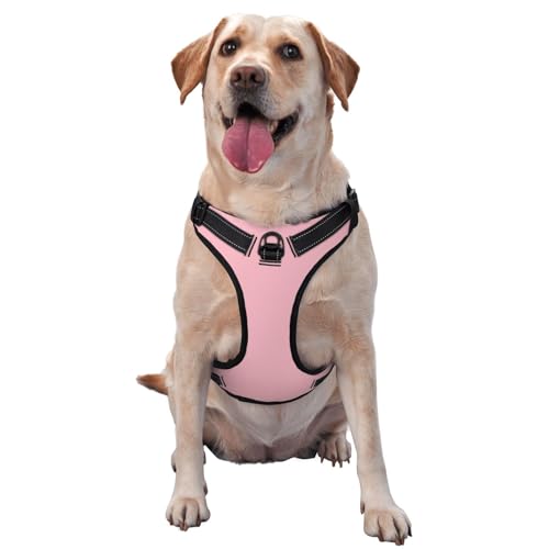 Hundegeschirr für kleine, mittelgroße und große Hunde, natürliche Rosa, reflektierende Riemen, verstellbare Passform mit Schnellverschluss-Schnallen von HMBGFW