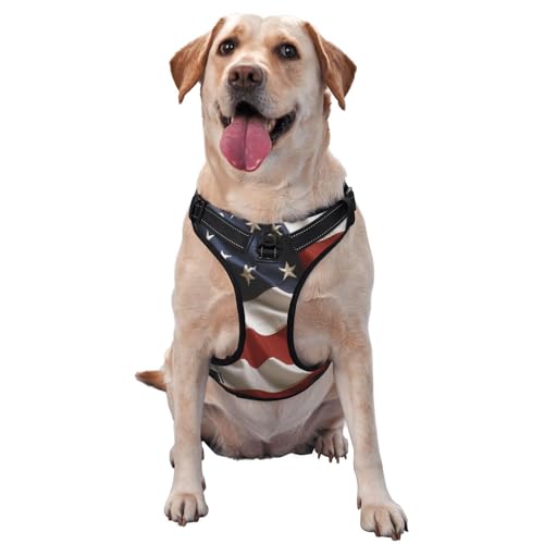 Hundegeschirr mit Flagge der Vereinigten Staaten von Amerika für kleine, mittelgroße und große Hunde, reflektierende Riemen, verstellbare Passform, mit Schnellverschluss-Schnallen von HMBGFW