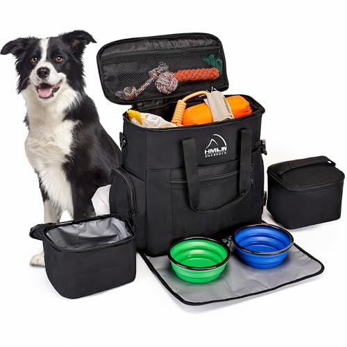 6er-Set Hundetasche, Reisezubehör für Hunde, enthält 2 Reise-Hundefutterbehälter, 2 faltbare Hundenäpfe, 1 Platzset, Reisezubehör für Hunde von HMLIN OUTOOORS