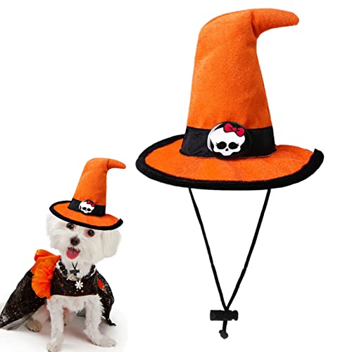 HMLTD Hund Halloween Hut Hexe,Lustige verstellbare Samtstoff-Mütze mit Totenkopfmuster für Haustier-Cosplay-Kostü - Haustier-Halloween-Requisiten für kleine bis mittelgroße Welpen und Katzen von HMLTD