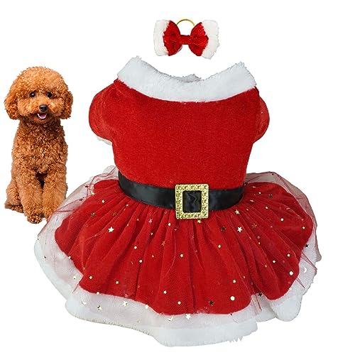 HMLTD Hunde-Weihnachtskostüm | Glänzendes Netz-Hunde-Weihnachtsmann-Kostüm,Weihnachtsoutfit für Hunde und Katzen, süße Mädchenkleidung, rote Kleider für den Weihnachtsurlaub von HMLTD