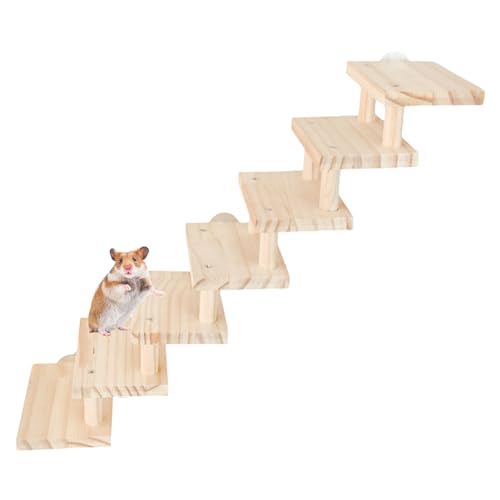 Hamster Holztreppe | Holzbrücke, bisssichere Leitern, kaubeständige Kletterplattform, Spielzeug,Haustierplattform-Zubehör, Lebensraumspielzeug für kleine Schweine, Chinchillas, Meerschweinchen Hmltd von HMLTD