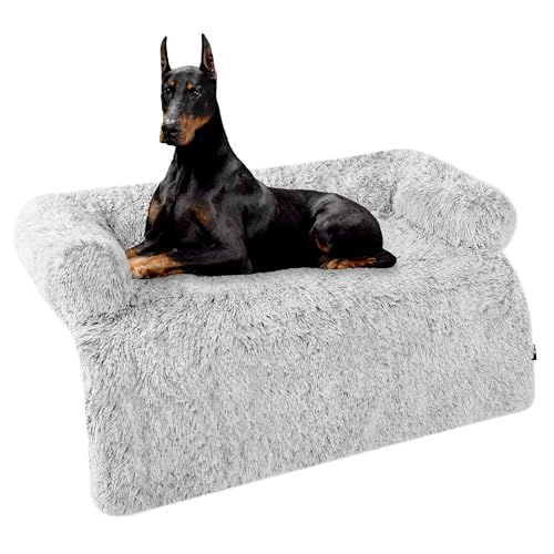 HMTOPE Hundebett, Anti Bewuchs Hundedecken, Hundesofa, Sofaschutz, Waschbar und rutschfest Hundekissen für Grosse Hunde, Größe XL, 122 x 95 x 18 cm, Hellgrau von HMTOPE