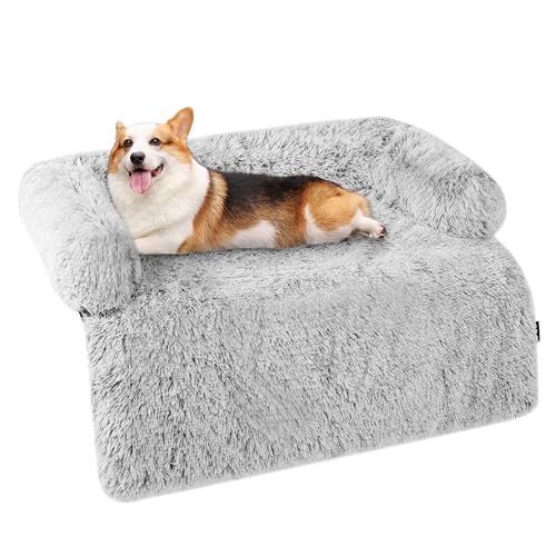 HMTOPE Hundebett, Anti Bewuchs Hundedecken, Hundesofa, Sofaschutz, Waschbar und rutschfest Hundekissen für Mittelgroße Hunde, Größe L, 95 x 85 x 16 cm, Hellgrau von HMTOPE