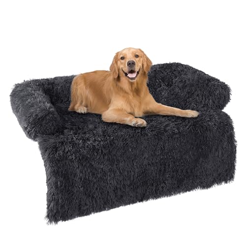 HMTOPE Hundebett, Anti Bewuchs Hundedecken, Hundesofa, Sofaschutz, Waschbar und rutschfest Hundekissen für Mittelgroße Hunde und Grosse Hunde, Größe XL, 110 x 95 x 18 cm, Dunkelgrau von HMTOPE