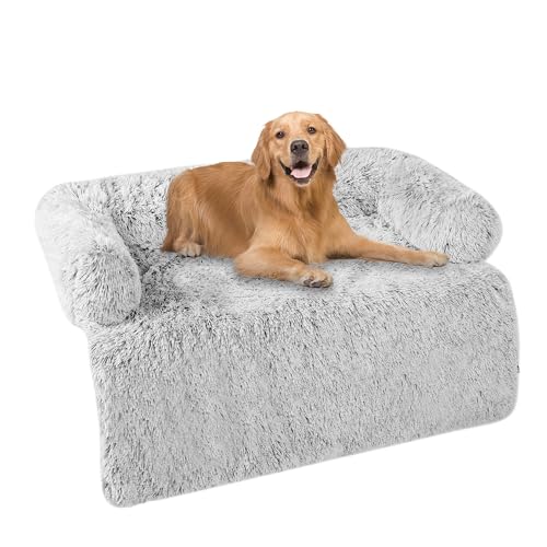 HMTOPE Hundebett, Anti Bewuchs Hundedecken, Hundesofa, Sofaschutz, Waschbar und rutschfest Hundekissen für Mittelgroße Hunde und Grosse Hunde, Größe XL, 110 x 95 x 18 cm, Hellgrau von HMTOPE