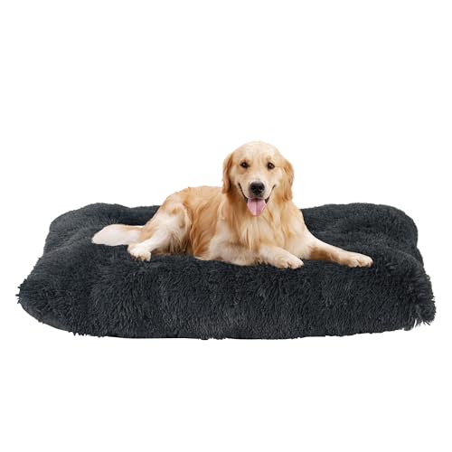 HMTOPE Hundebett, Flauschig Hundematten, Länger Plüsch Hundekissen, waschbar, rutschfeste Unterseite, 110 cm für Mittelgroße Hunde, Grosse Hunde, Dunkelgrau von HMTOPE