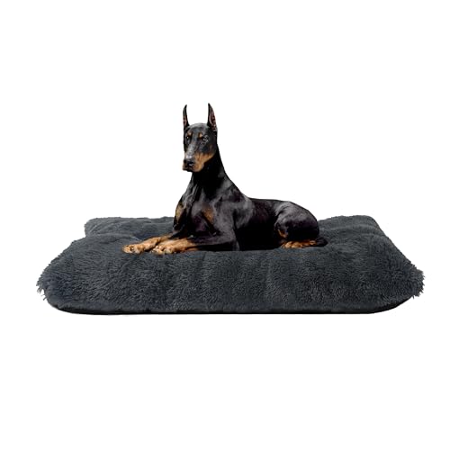 HMTOPE Hundebett, Flauschig Hundematten, Länger Plüsch Hundekissen, waschbar, rutschfeste Unterseite, 122 cm für Mittelgroße Hunde, Grosse Hunde, Dunkelgrau von HMTOPE