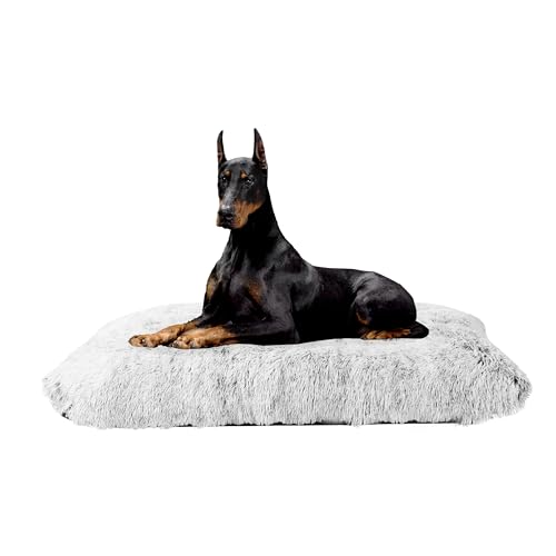 HMTOPE Hundebett, Flauschig Hundematten, Länger Plüsch Hundekissen, waschbar, rutschfeste Unterseite, 122 cm für Mittelgroße Hunde, Grosse Hunde, Hellgrau von HMTOPE